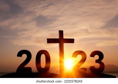 New Year concept and 2023 numbers and cross - Shutterstock ID 2232578243
