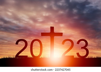 New Year concept and 2023 numbers and cross - Shutterstock ID 2237427045