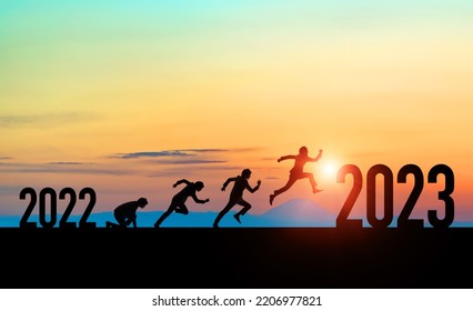 New year concept of 2023. New year's card. Running businessman. - Shutterstock ID 2206977821