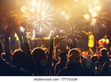 New Year Concept Cheering Crowd Fireworks Stock Photo 506751328 ...