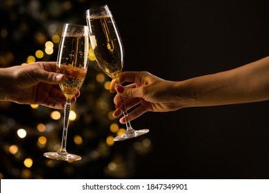 New Year Concept, Woman And Man With Champagne Glasses Clinking