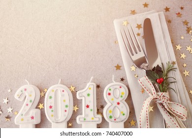 New Year Eve 2018, Christmas Food Lunch, Dinner Table Place Setting, Festive Background