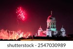 New Year in Helsinki, view of the Cathedral with festive fireworks