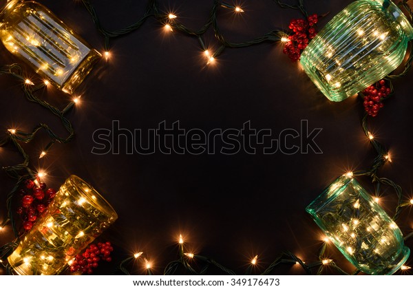 New Year Lights Garland Glass Vases Stock Photo Edit Now 349176473