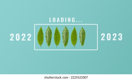 New year loading status. Loading bar with leaf for countdown to 2023. Loading year 2023 to 2024. Start concept - Shutterstock ID 2225523307