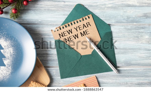 New year new me, new year\
positive quotation on wood box, new year motivation,\
inspiration