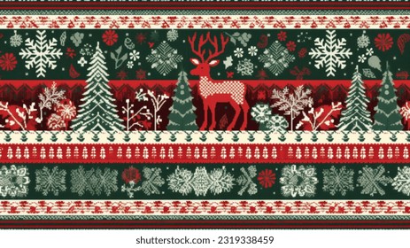 New Year Pattern With Deer and Christmas Tree - Powered by Shutterstock