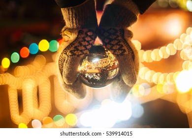 New Year Scene Through Snowglobe , Red Square , Moscow