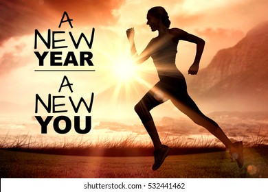 New Year New You Against Side View Of Silhouette Woman Running
