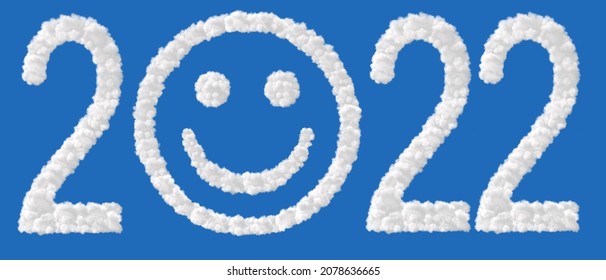 New Year2022. Clouds in shape of the letter 2022 isolated on blue. Zero in the form of a smile. High resolution photo. - Shutterstock ID 2078636665