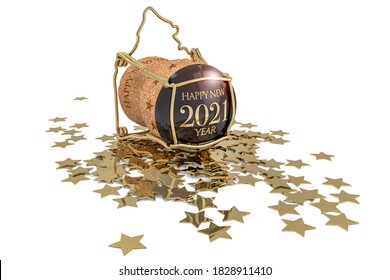 new year's champagne cork and golden stars on white - Powered by Shutterstock