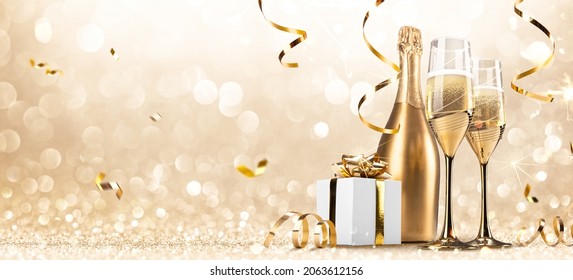 New Years Eve Celebration With Champagne And Confetti