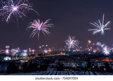 New Years Eve Fireworks Above Vienna Skyline