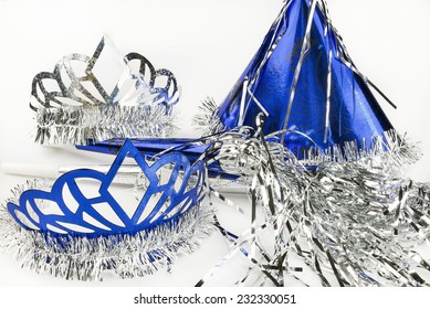 New Years Eve Party Supplies On A White Background With Room For Copy Space