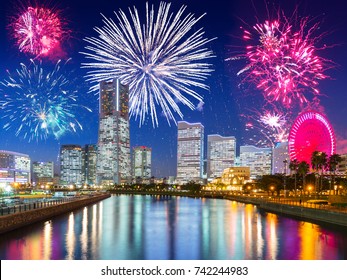New Years firework display in Yokohama, Japan