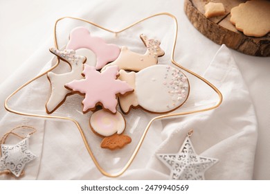 New Year's party ideas for kids. Christmas snack, cookies in shape of trees. Christmas homemade ginger cookies - Powered by Shutterstock