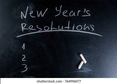 New Years Resolutions, Blackboard Background With Chalk, Copy Space