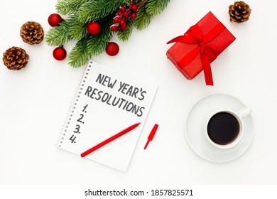  New Year's Resolutions With Christmas Decorations On White