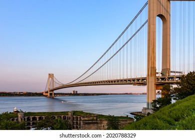 New York, New York 07-31-2021 Verrazzano Narrows Bridge connecting Staten Island and Brooklyn, New York
