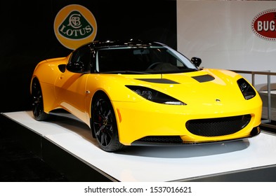 NEW YORK - APRIL 24, 2014: Lotus luxury sport car on display during New York International Auto Show. Lotus Cars is a British automotive company that manufactures sports cars and racing cars 