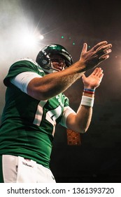 NEW YORK, NEW YORK - APRIL 4, 2019: Sam Darnold Walk The New York Jets Uniform Reveal Green Carpet At Gotham Hall In Manhattan, New York On April 4, 2019.