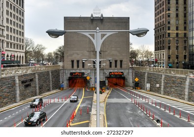 NEW YORK - APRIL 5, 2015: The Hugh L. Carey Tunnel (formerly Called The Brooklyn Battery Tunnel) In New York City, NY. The Tunnel Bridges Brooklyn And Manhattan.