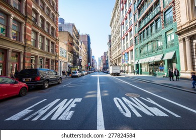 NEW YORK - APRIL 5, 2015: Broadway Shops In SOHO In New York City Early Morning.  The Acronym SOHO Stands For 