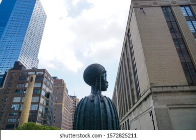 New York, New York - August 17, 2019:  “Brick House” (circa 2018) By Simone Leigh On The High Line Plinth.