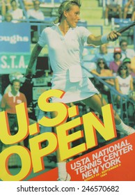 NEW YORK - AUGUST 19, 2014: US Open 1984 poster on display at the Billie Jean King National Tennis Center in New York 