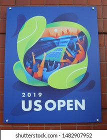 NEW YORK - AUGUST 19, 2019: 2019 US Open Poster On Display At The Billie Jean King National Tennis Center In New York