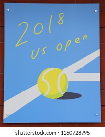 NEW YORK - AUGUST 20, 2018: 2018 US Open Poster On Display At The Billie Jean King National Tennis Center In New York
