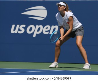 NEW YORK - AUGUST 20, 2019: Five times Grand Slam Champion Maria Sharapova of Russia practices for 2019 US Open at Billie Jean King National Tennis Center in New York