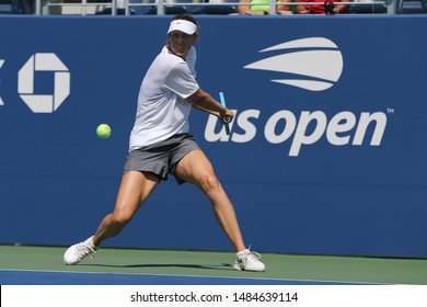 NEW YORK - AUGUST 20, 2019: Five Times Grand Slam Champion Maria Sharapova Of Russia Practices For 2019 US Open At Billie Jean King National Tennis Center In New York