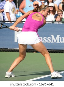 NEW YORK, August 2008 - US Open: Kateryna Bondarenko Of Ukraine Hitting A Backhand