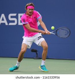 NEW YORK - AUGUST 21, 2018: Professional Tennis Player Alexander Zverev Of Germany In Practice For 2018 US Open At Billie Jean King National Tennis Center