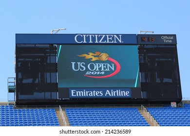 NEW YORK - August 24:  Arthur Ashe Stadium Scoreboard At Billie Jean King National Tennis Center On August 24, 2014 In New York Largest Outdoor Tennis-only Venue In The World Has 22 547 Seats