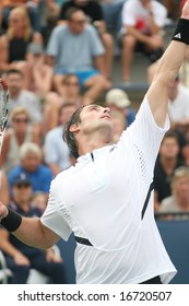 NEW YORK - August 25, 2008, US Open: Marcos Daniel Of Brazil Serving During A First Round Match