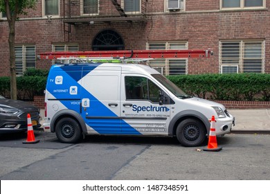 NEW YORK - AUGUST 25, 2019: A Spectrum Work Van Parked On East 63rd Street In New York City.