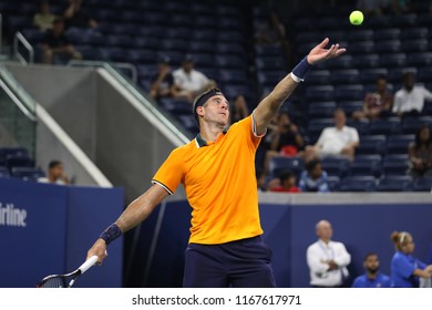 NEW YORK - AUGUST 27, 2018: Grand Slam Champion Juan Martin Del Potro Of Argentina In Action During His 2018 US Open First Round Match At Billie Jean King National Tennis Center