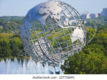 NEW YORK - AUGUST 28: 1964 New York World s Fair Unisphere in Flushing Meadows Park on August 28, 2014. It is the world's largest global structure, rising 140 feet and weighing 700 000 pounds 