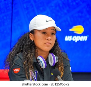 NEW YORK - AUGUST 29, 2019: Grand Slam Champion Naomi Osaka Of Japan During Press Conference After Her 2019 US Open Second Round Match At Billie Jean King National Tennis Center 