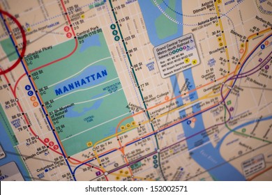 NEW YORK - AUGUST 29: Subway Map On August 29, 2013 In New York. The New York City Subway Is A Rapid Transit System Owned By The City Of New York And Leased To The New York City Transit Authority.