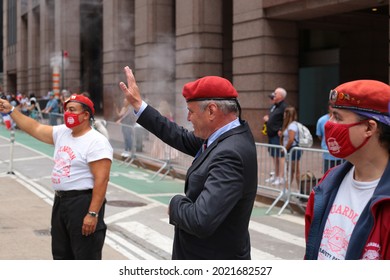 New York, New York - August 8, 2021 :Curtis Sliwa Attending NYC Annual Dominican Day Parade On  6th Avenue In Manhattan .