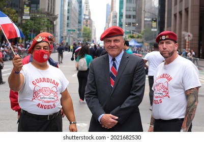 New York, New York - August 8, 2021 :Curtis Sliwa Attending NYC Annual Dominican Day Parade On  6th Avenue In Manhattan .