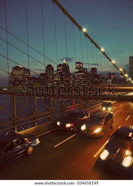 New York by night\
from the Brooklyn Bridge