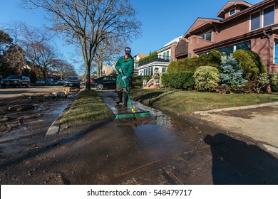 New York - CIRCA 2012: Consequences Of Sandy The Hurricane. Superstorm Sandy Was The Most Destructive Hurricane Of The 2012 Atlantic Hurricane Season.