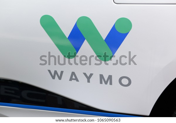 NEW YORK CIRCA APRIL 2018. WAYMO logo on\
prototype vehicle, which along with Google is among the firms\
leading the business and development of autonomous cars and self\
driving vehicle technology.