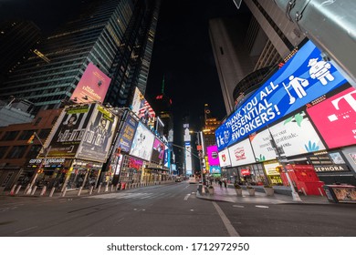 NEW YORK - CIRCA APRIL 2020: Empty Times Square During Coronavirus Pandemic Lockdown