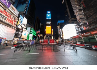 NEW YORK - CIRCA APRIL 2020: Empty Times Square During Coronavirus Pandemic Lockdown