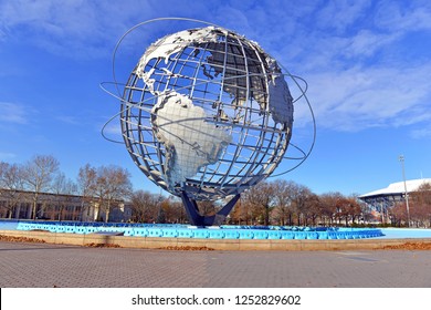 NEW YORK CIRCA DECEMBER 2018. The Unisphere, commissioned by the 1964 World’s Fair was a design commemorating the space age and symbolized a theme of Peace through Understanding Queens New York